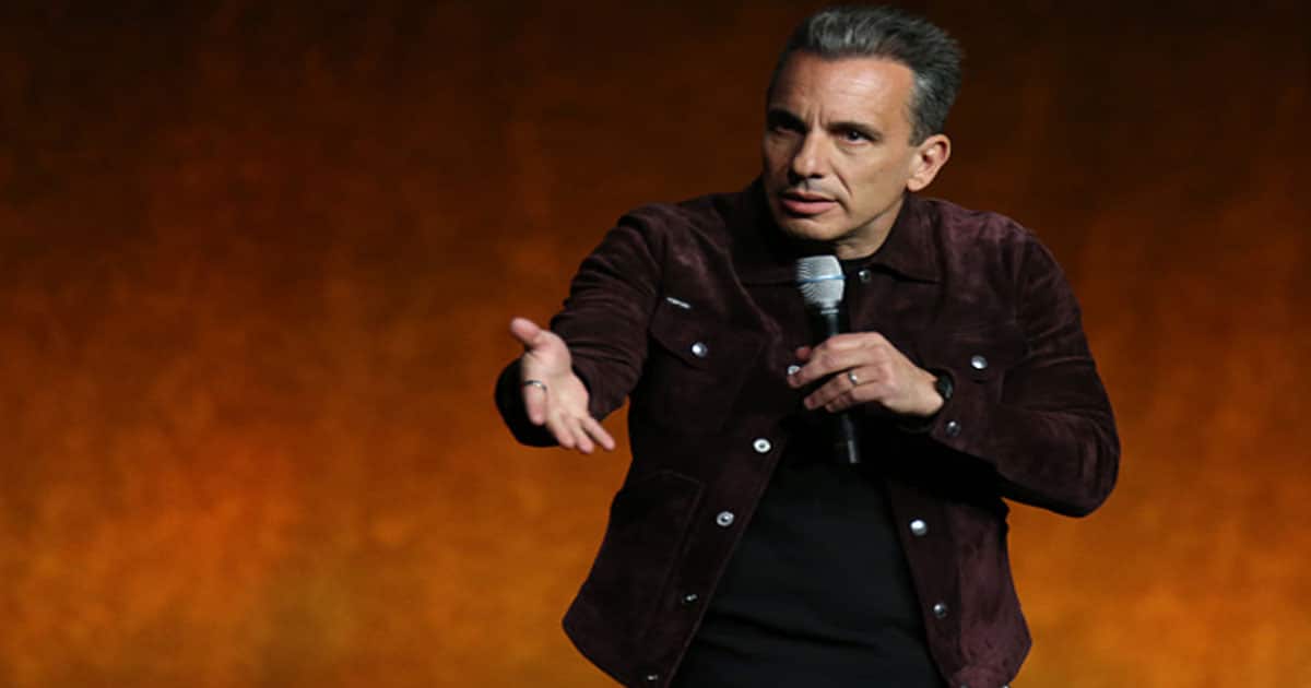 Sebastian Maniscalco speaks during Lionsgate exclusive presentation at Caesars Palace