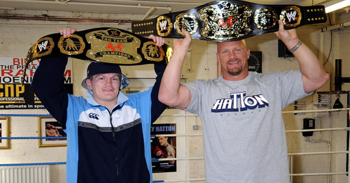 Steve Austin met with Ricky 'The Hitman Hatton' (left) at Ricky's boxing gym in Denton, Manchester