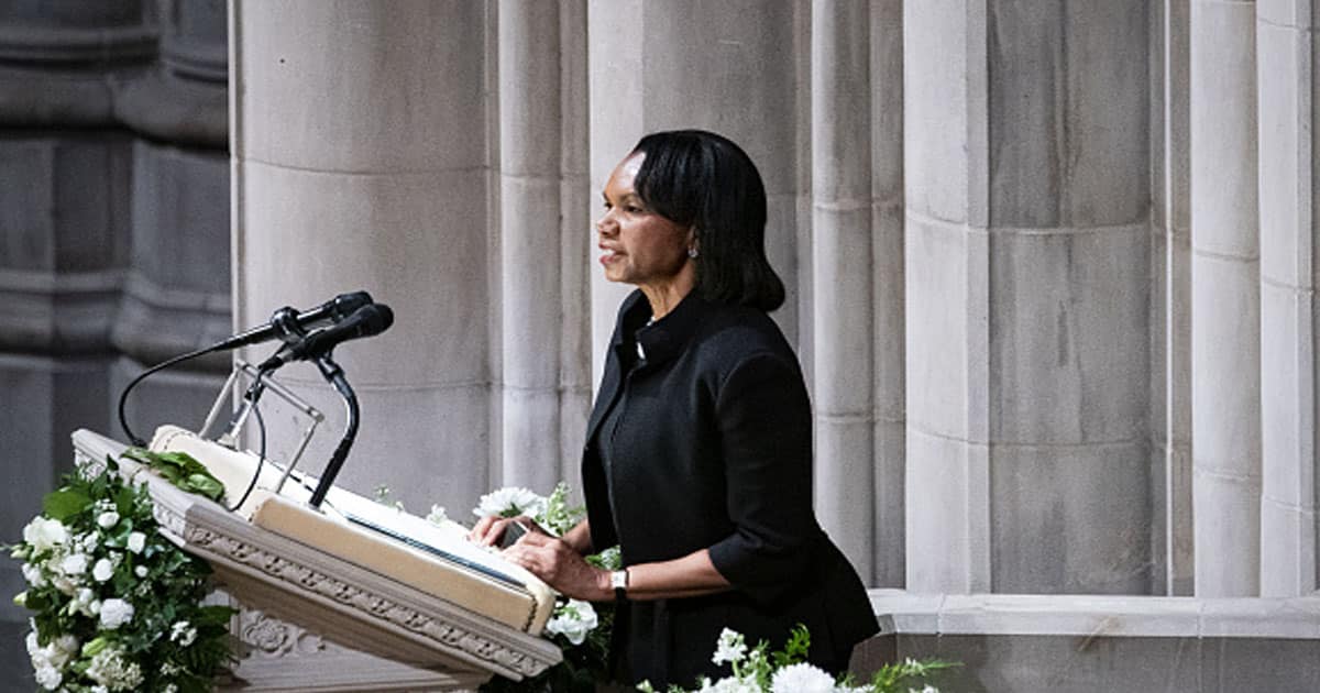 Condoleezza Rice speaks during the funeral for late Madeleine Albright